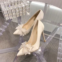 high heeled shoes women butterfly stiletto spring and autumn 2021 new crystal wedding shoes white ladies french black shoes