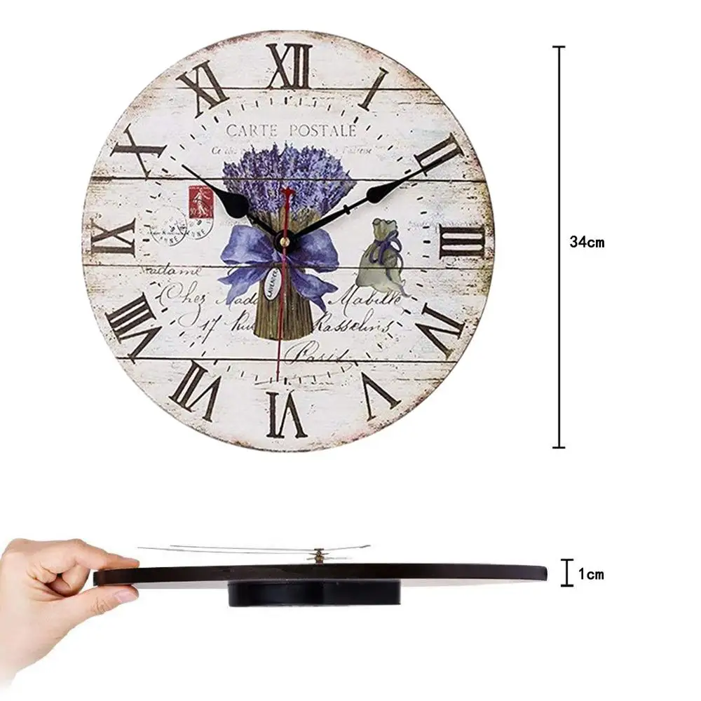 Бесшумные настенные часы 34 см лавандовые Кварцевые Ретро-часы деревянные