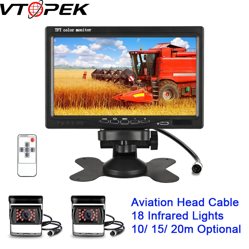 

Truck 18 Infrared Lights Night Vision Aviation Head Backup Camera 7 Inch Vehicle Reverse Monitor for Bus Car Excavator Harvester