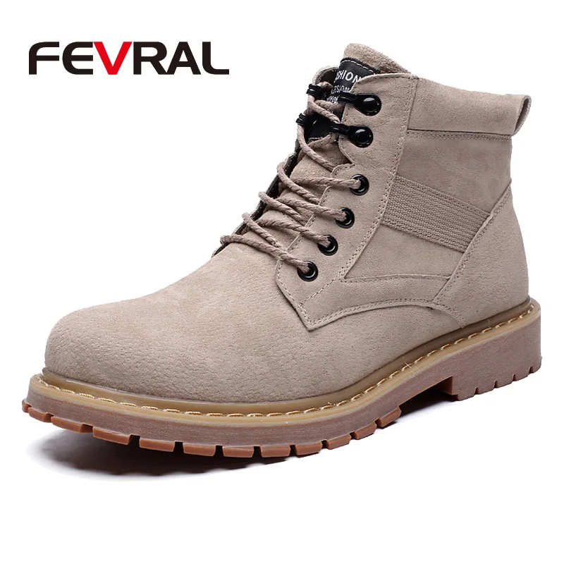 Beige FEVRAL/Новинка; модные мужские ботинки; износостойкие ботильоны ручной работы; сезон осень-зима; Рабочая обувь из коровьей замши на шнуровке; мужские повседневные сапоги - Цвет: Beige