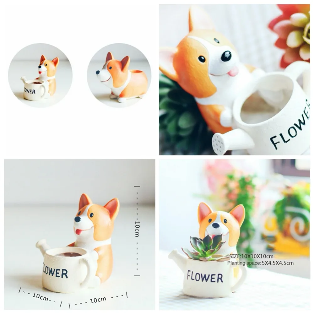 

Resin Planter Flowerpot Kawaii Corgi Garden Succulent Plants Jardin Bonsai Desk Flower Pots Home Office Decorations