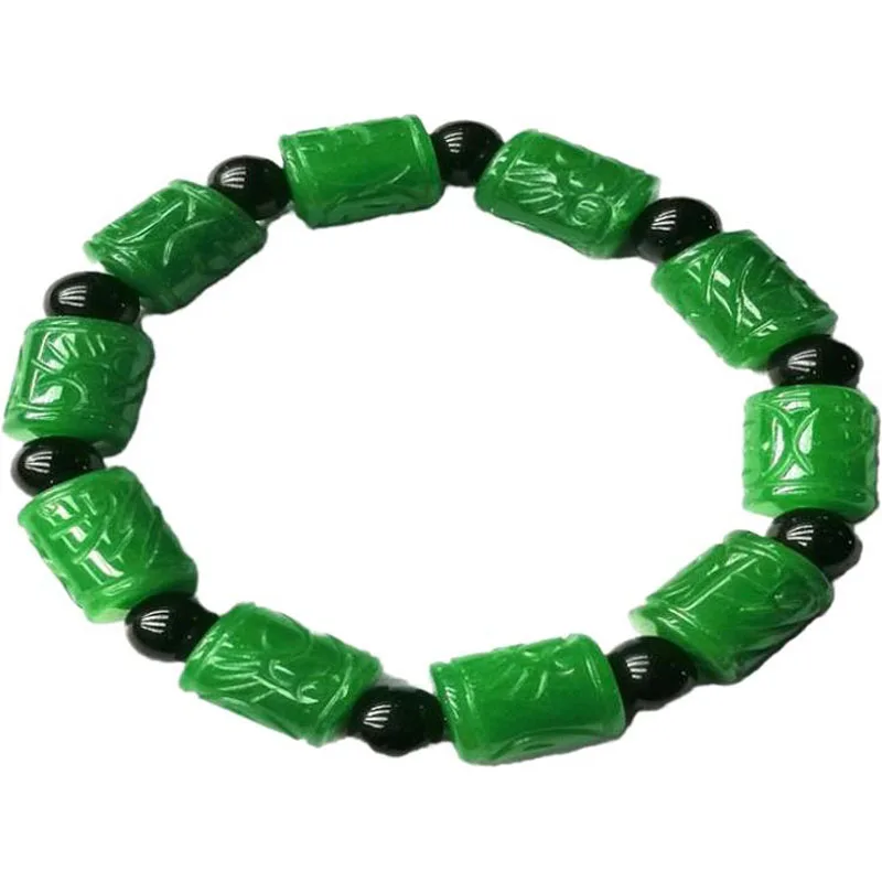 

KYSZDL Natural green stone carved barrel beads Passepartout Bracelet Fashion Men Jewelry Bracelets Gifts