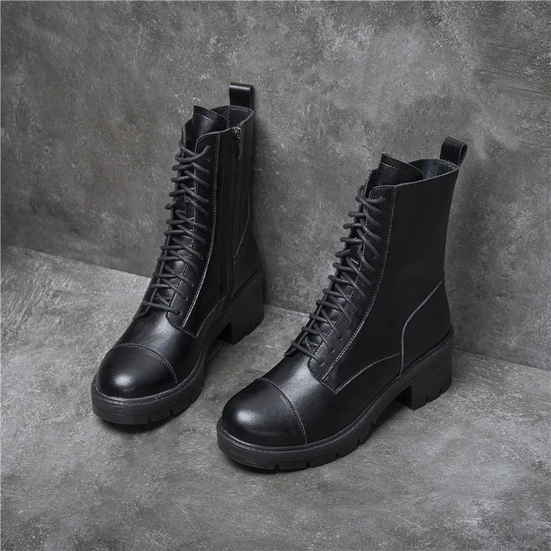 

Lace Up Ankle Boots Women Motorcycle Boots Female Soft Split Leather Winter Shoes Woman Punk Snow Boots Zapatos De Mujer