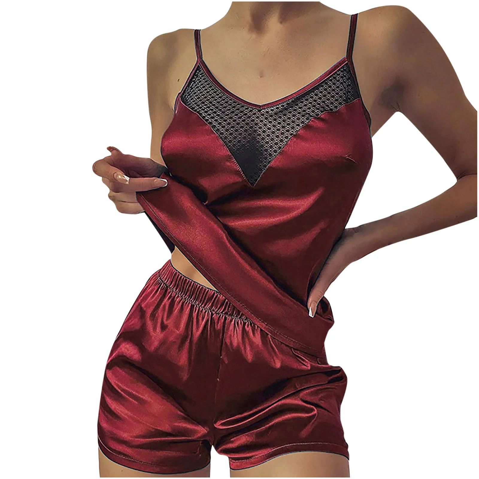 

Комплект кружевной пижамы на бретелях-спагетти, пижама без рукавов, комплект для сна, шорты, костюм для сна, одежда для сна, женские сексуаль...