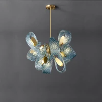 Artistic LED Blue Beauty Glass Copper Hanging Lamps Lustre Chandelier Lighting Suspension Luminaire Lampen For Foyer