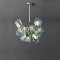 artistic led blue beauty glass copper hanging lamps lustre chandelier lighting suspension luminaire lampen for foyer