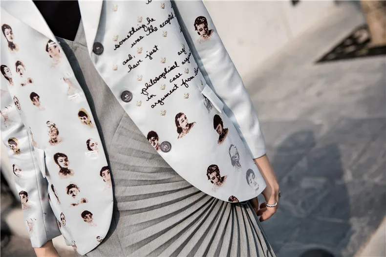 

Spring and autumn new women's characters alphabet fun printing single-breasted long-sleeved suit retro Wild casual Slim Blazers