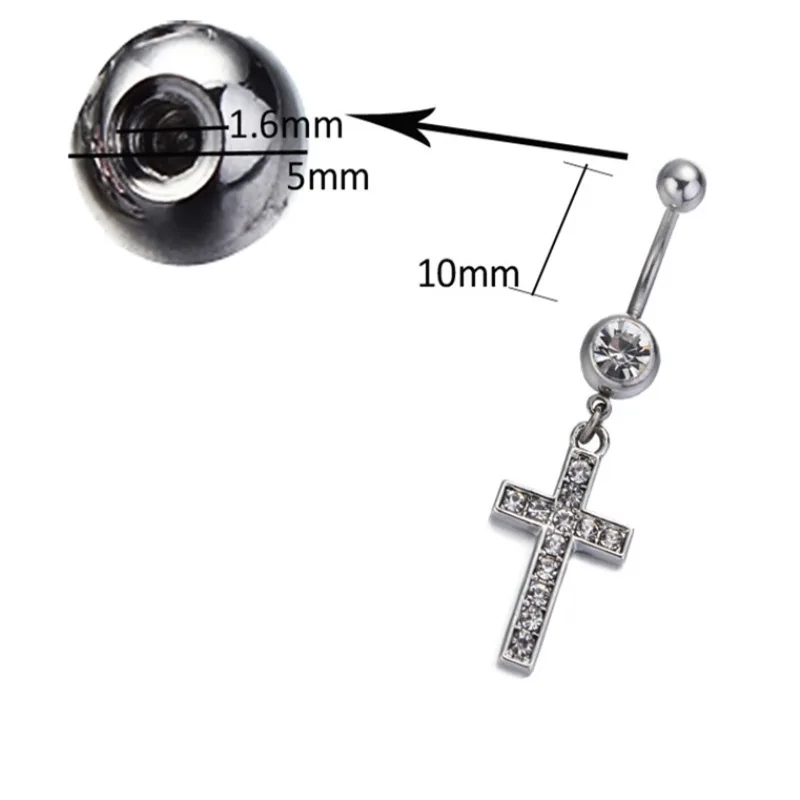 

2021 Fashion Rhinestone Body Jewelry Double Cross Dangle Navel Belly Button Barbell Ring Women Body Piercing Jewelry
