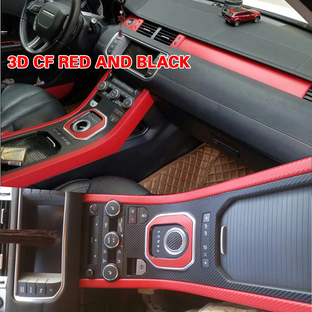 3D CF RED AND black Для Land Rover Range Rover Evoque внутренняя Центральная панель управления дверная ручка наклейки из углеродного волокна наклейки аксессуары для стайлинга автомобилей - Название цвета: 3D CF RED AND black
