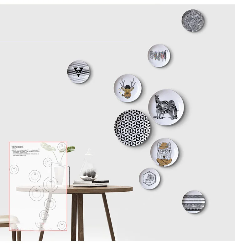 Black and white animal ceramic hanging plate wall decorative dish home decor crafts room decoration | Дом и сад