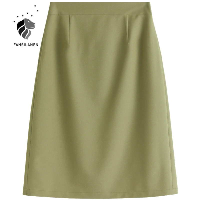 

FANSIALEN Office lady elelgant black midi skirt Women spring summer slim black a-line skirt Female green high waist korean skirt