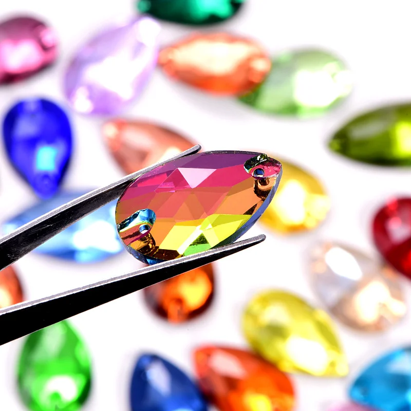 Стеклянные стразы в форме капли 6 размеров Красочные камни для шитья с плоской