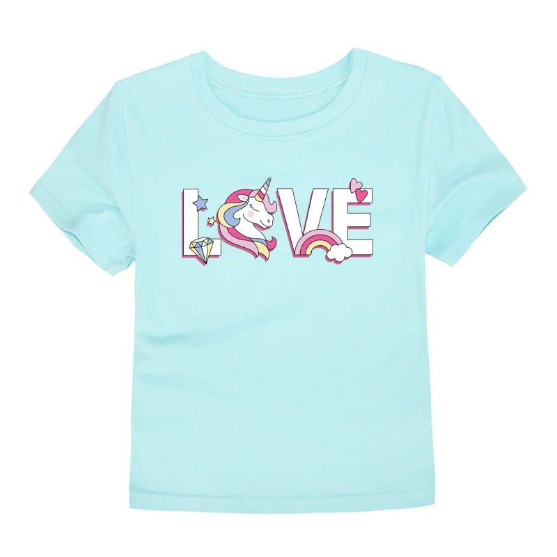 Летние хлопковые футболки с коротким рукавом для девочек топы единорогом