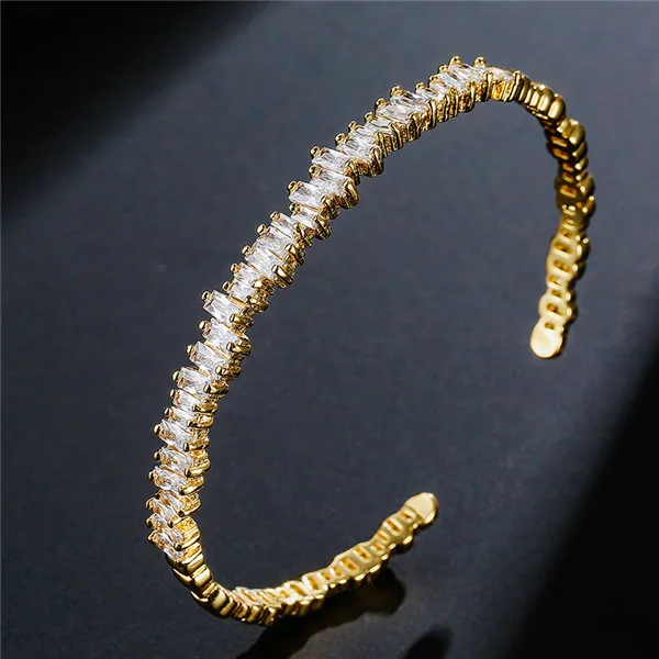 Gold Color Модные черные браслеты ZAKOL с кубическим цирконием, модные браслеты-манжеты для женщин и девушек, вечерние ювелирные изделия на свадьбу FSBP154 - Окраска металла: Gold Color