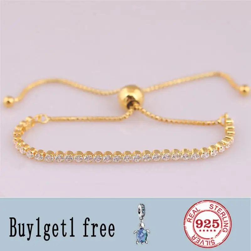 

925 Sterling Silver Women Sparkling Gold Strand pan Bracelet Luxury Aaa Zircon Link Tennis Bracelets Girl Fashion Jewelry