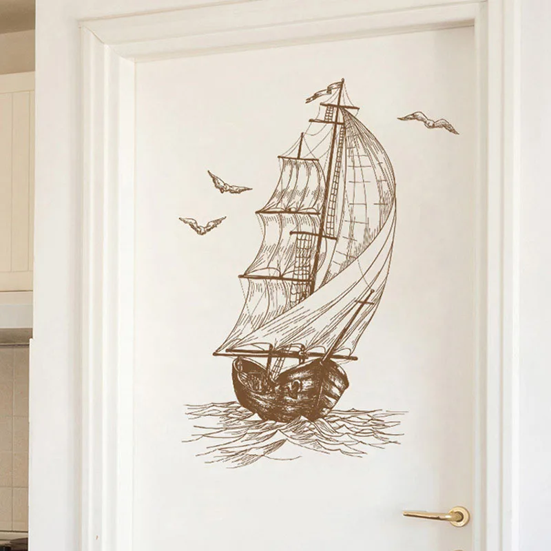 1 шт. DIY парусник путешествие морские птицы пейзаж большие настенные наклейки