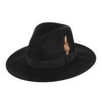 mens pure wool fedora trilby hats parties events warm felt wide brim panama fedora hat with feather decoration black cap