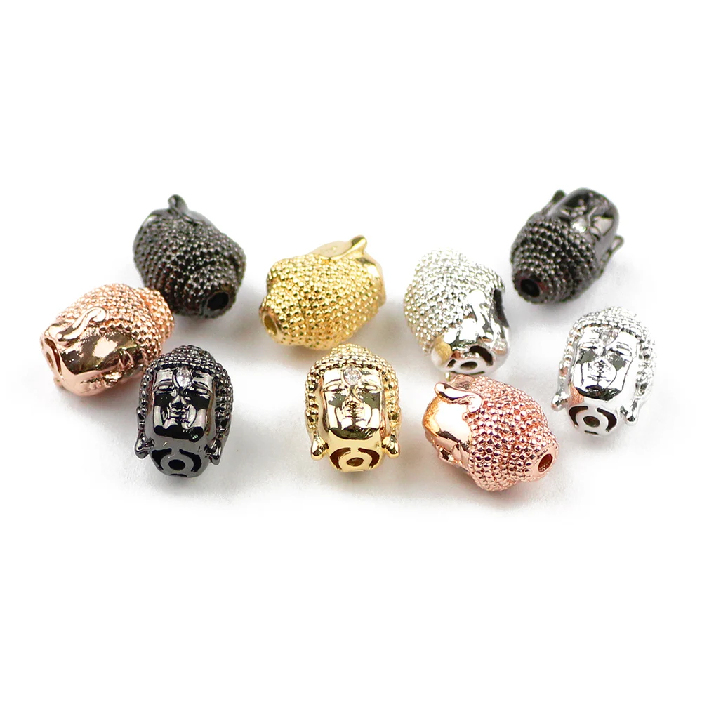 

YHBZRET 4pcs Buddha head Pendant Charm metal Beads Copper Spacer Inlay CZ Loose Beads for Jewelry Making Bracelet DIY Findings