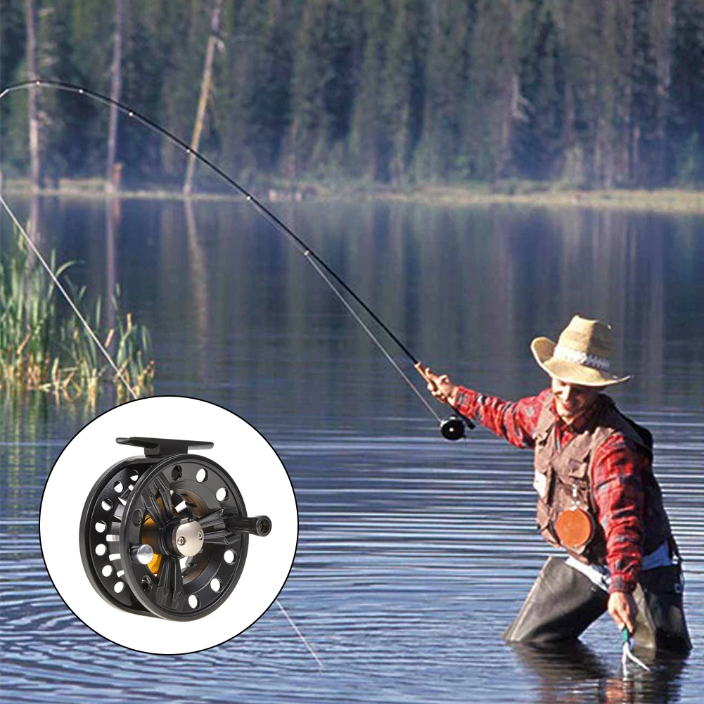 

Fly Reel Aluminum Alloy Waterproof Fishing Reel Full Accessory Interchangeable for Fly Fishing Reel Wheel Black Gear Ratio 1:1