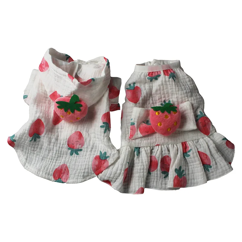 Милая хлопковая Футболка с клубничкой для собаки летняя одежда пары домашних