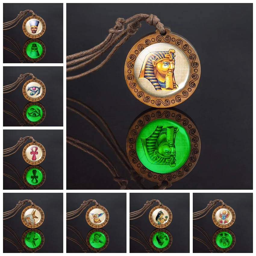 Светящееся древнеегипетское деревянное ожерелье Фараона Ретро Сфинкс анубисов