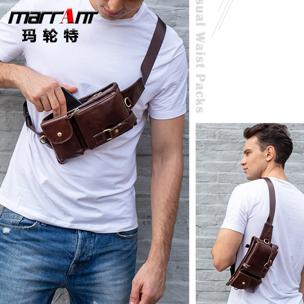 

MVA Genuine Leather Waist Packs for Men Belt Bag Fanny Phone Pouch Bags Travel Chest Bag Small Leather Waist Bags