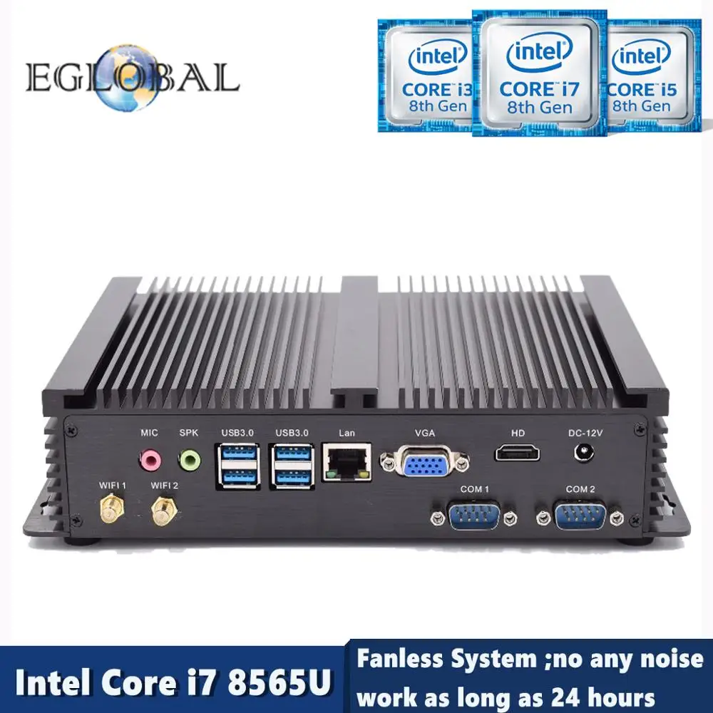 EGLOBAL промышленный ПК Intel Core i7 8565U i5 8250U 2* DDR4 1* mSATA+ 1* M.2+ 1*2,5 ''SATA безвентиляторный мини компьютер Windows 10 HDMI VGA