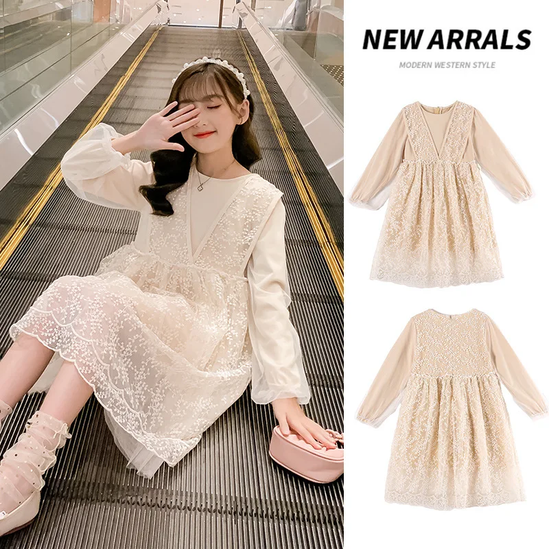 

Платье принцессы для девочек, новинка весны 2022, модное платье с длинным рукавом, Детские повседневные праздничные платья, одежда средней дл...