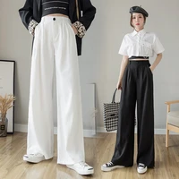 2021 summer new white suit pants womens straight tube loose wide leg pants high waist show thin drooping casual floor pants