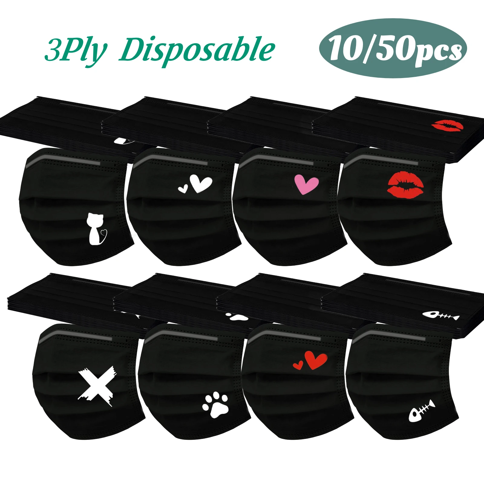 10/50 шт. маски для лица с принтом сердца | Тематическая одежда и униформа