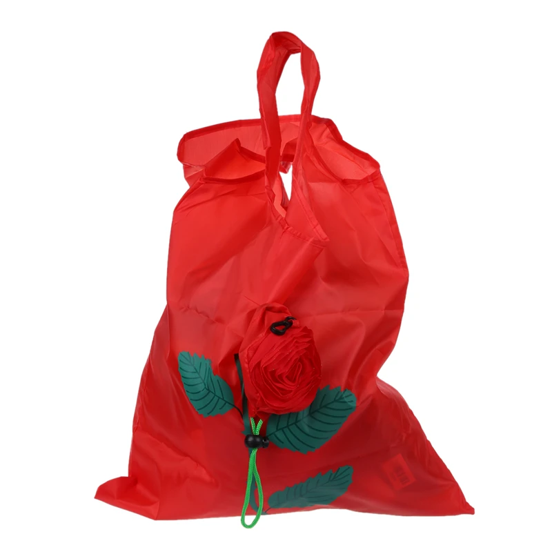 

Green Leaves Rose Foldable Red Shopping Bag Handbag