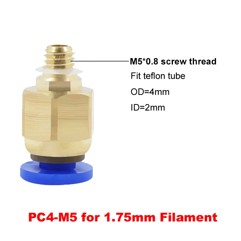 PC4-M6 M5 пневматические соединители HOTEND J головка дистанционного экструдера Фидер для MK8 3 мм/1,75 мм фторопластовая трубка с тефлоновым покрытием филаментная Fit-2PCS