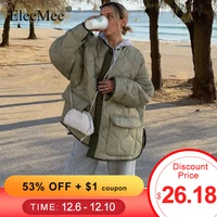 eleemee loose coat for women 2022 winter warm pocket argyle all match ins fashion jacket solid color female parkas size s l