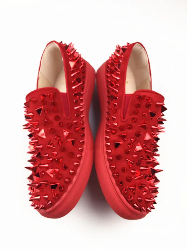 

Hot Sale Mens Big Rivet Spikes Studded Real Leather Flats loafers Sneaker Low Top Punk Casual Shoes Black Red C666