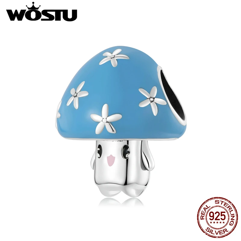 

WOSTU 925 Sterling Silver Fun Mushroom Haze Blue Charm Bead Pendant Fit Original Bracelet Necklace For Women Jewelry CQC2150