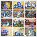 Алмазная живопись 5D сделай сам, смешная картина с голубым котом, Юмористическая, полная вышивка, вышивка крестиком, животное, мозаика, картина для домашнего декора