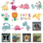 Термочувствительная аппликация с изображением милых животных из мультфильмов, 1 шт., термопереводная наклейка с изображением Льва, динозавра, зебры, наклейка для самостоятельного нанесения утюга на одежду