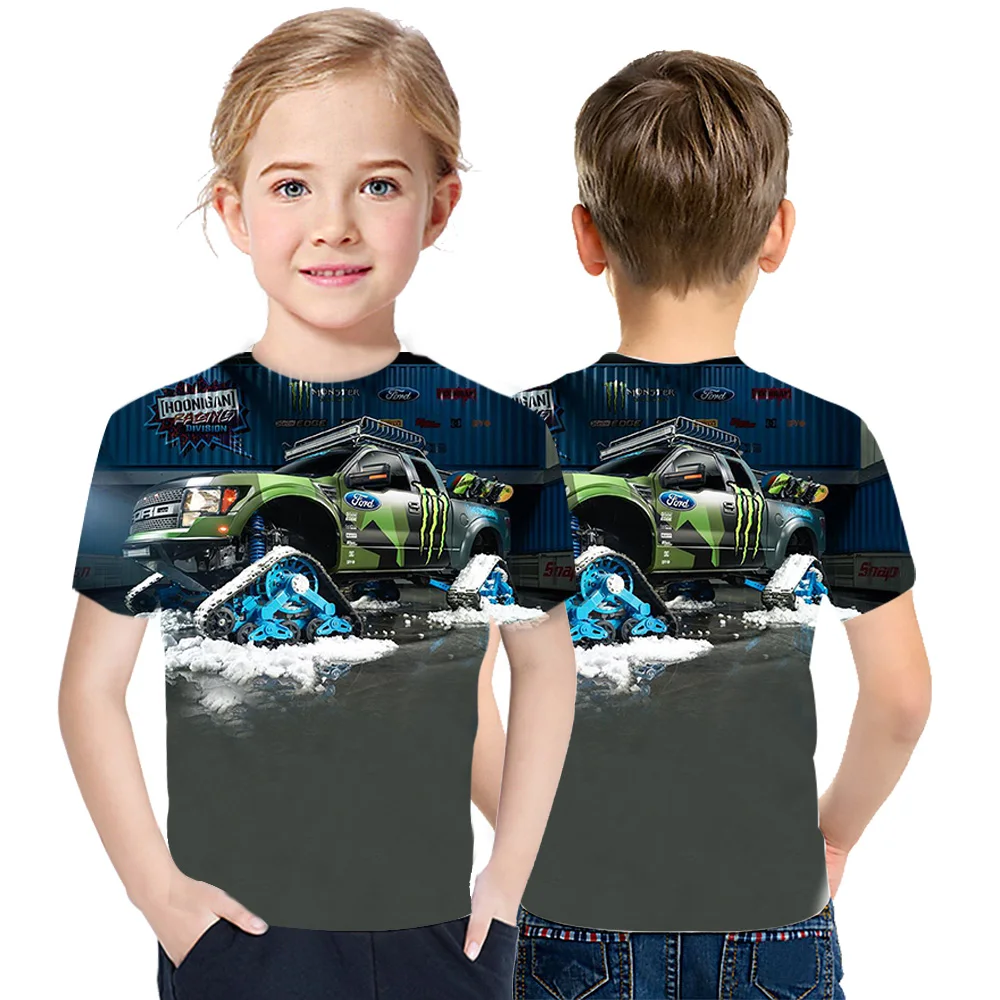 

2021Children's Cotton T-shirt Summer Car 3D printed Breathable Short-sleeved Youth Casual Round Neck All-match Boy Girl Tee