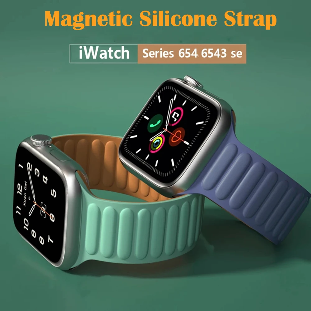 

Silicone Strap For Correa Apple Watch Band 44mm 40mm 45mm 41mm Magnetic Loop Bracelet For iWatch Apple Watch 7 6 5 4 3 38mm 42mm