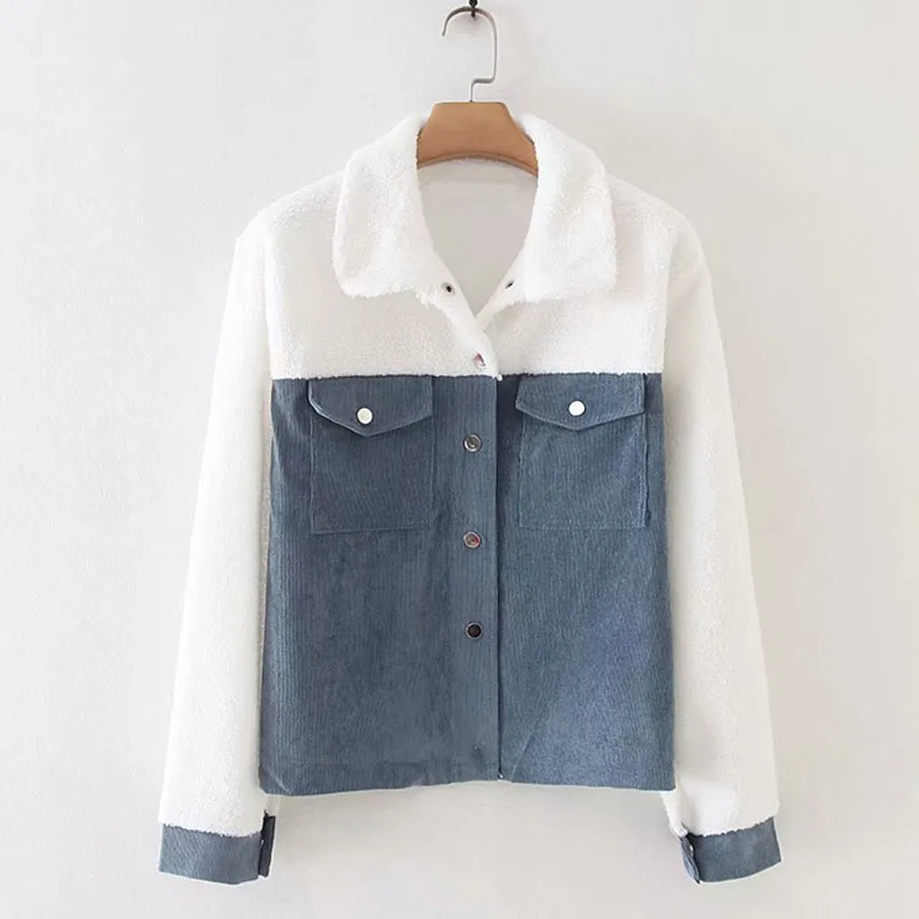 

Fashion Women Long Sleeve Button Corduroy Patchwork Casual Coat Jacket Outwear Women's jacket