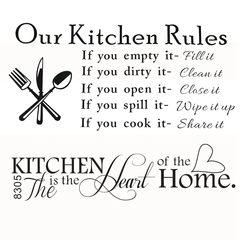 Top-2 Pcs DIY Removable Wall Sticker : 1 Vinyl Mural Home Art Kitchen Rules Decal Decor Black & Novelty &quotThe I | Дом и сад
