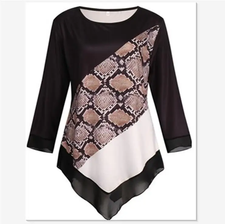 Женская блузка, большие размеры 5XL, модные новые весенние топы с принтом, рукав 3/4, эластичная Женская Повседневная рубашка - Цвет: style1
