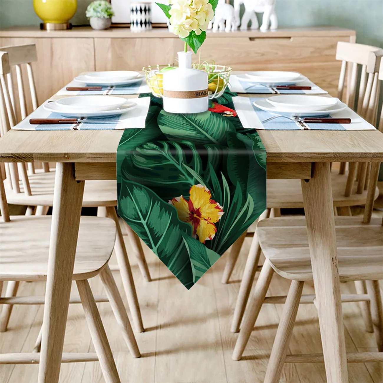 Animal Parrot Tropical Plant Green Leaf Table Runners For Wedding Party Decoration Modern Runner Home Kitchen Decor | Дом и сад