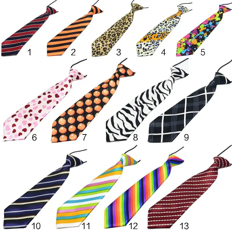 Pre-Tied Elastic Necktie Rainbow Stripes Leopard Apple Print Boys Kids Imitation Silk Ties Stage Performance Party Costume | Детская
