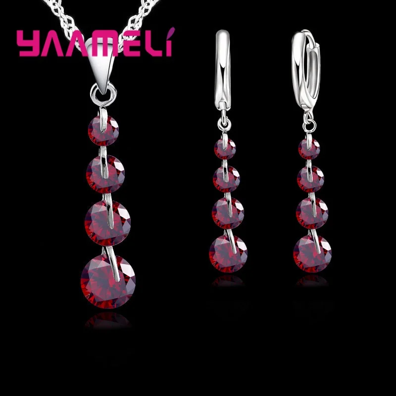 

Fashion 925 Sterling Silver Bridal Jewelry Set For Women Tassel Cubic Zircon Pendant Necklace Earrings Sets Wedding Gift