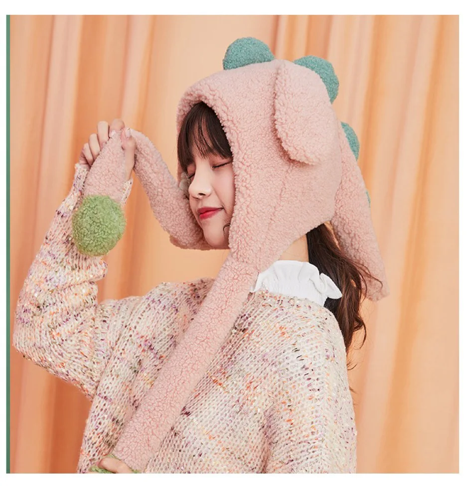 Милая шапка динозавра с движущимися ушками мультяшная фатимирующая норковая