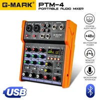 g mark ptm 4 audio mixer mixing dj console with sound card usb 48v phantom power for pc recording singing webcast party