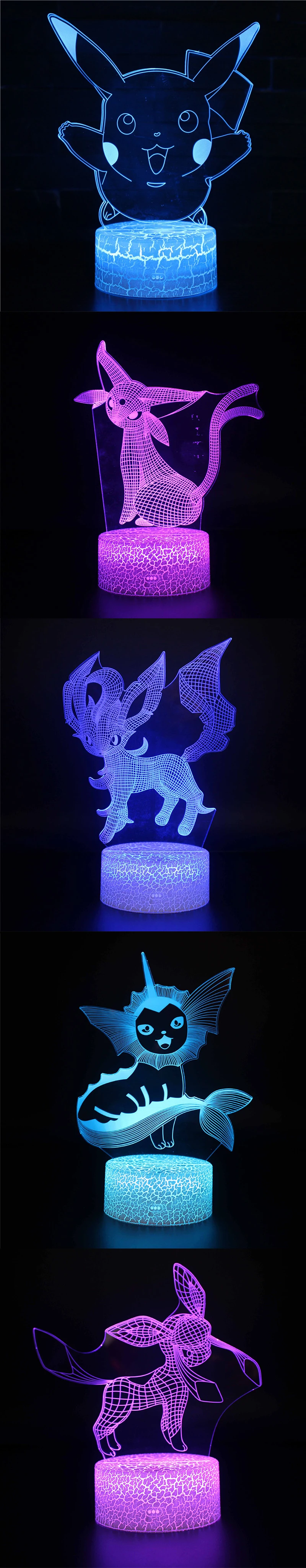 Pokemon Umbreon 7 цветов лампа 3d визуальные светодиодные ночники дети сенсорный Usb настольная лампа Пикачу ребенок Покемон го фигурка