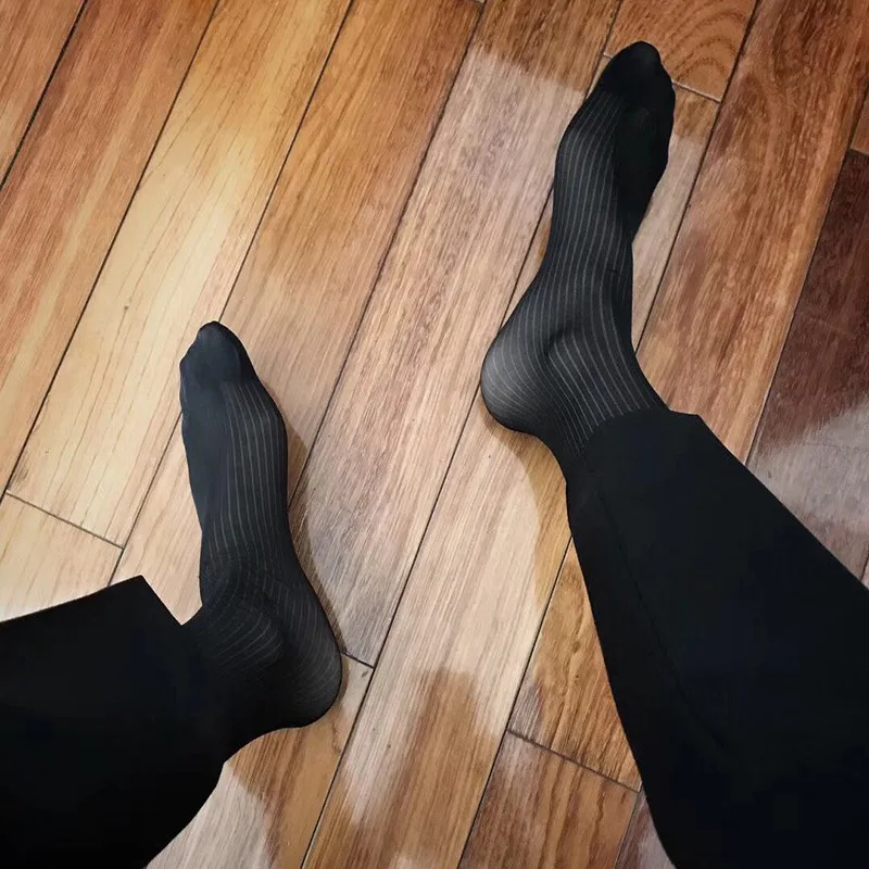New Design Sexy Men's Socks Elastic Thin Summer Cool Cosplay Sheer Stocking Sock for Men