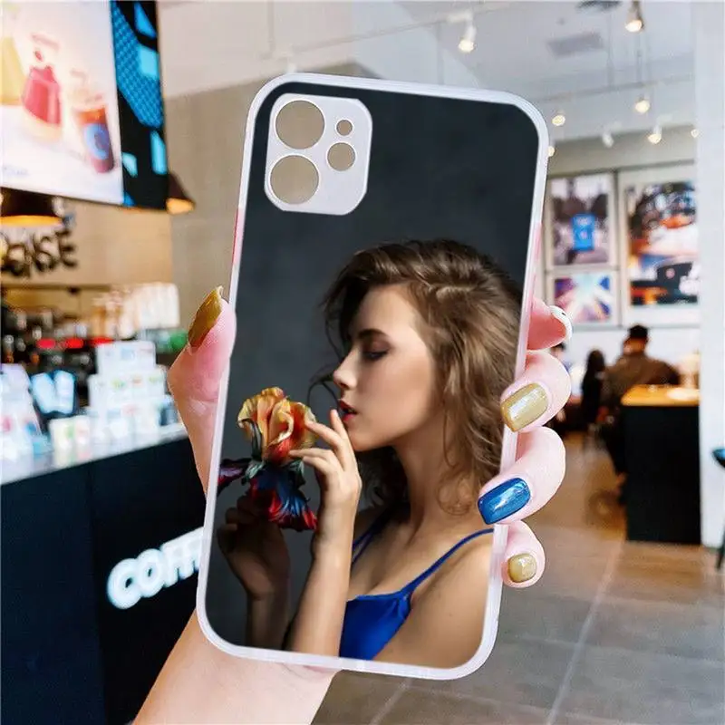 

Cute Beautiful Woman Phone Case White Transparent Matte For IPhone7 8 11 12 S Mini Pro X XS XR MAX Plus Cover Shell